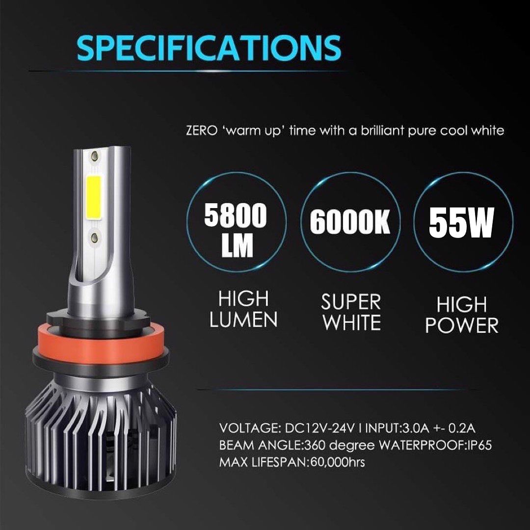 LED Headlight Bulbs 6000k White 5800 Lumen Super Bright High Quality
