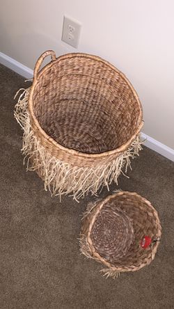 Two Natural Woven Storage Baskets Thumbnail