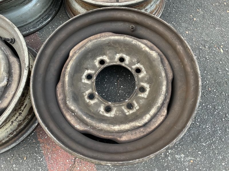 Classic 8 lug 16x6 inch steelies. Ford, dodge, Chevy - T02390