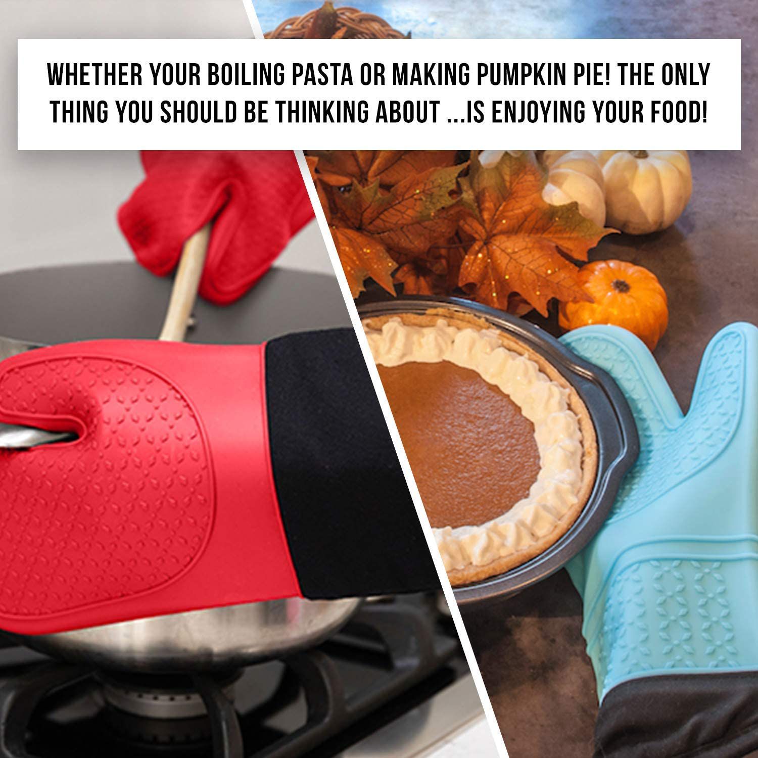 Silicone Oven Mitts Heat Resistant 500 Degrees - 2 Extra Long Silicone Oven Mitt Pot Holders - Food Safe Oven Gloves - BPA Free - Soft Inner Lining -