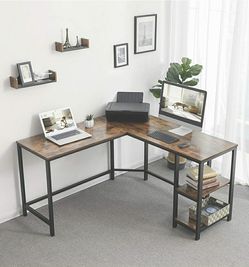 Home Office Industrial L-Shaped Computer Desk, Corner Desk, Office Study Workstation w/ Shelves Thumbnail