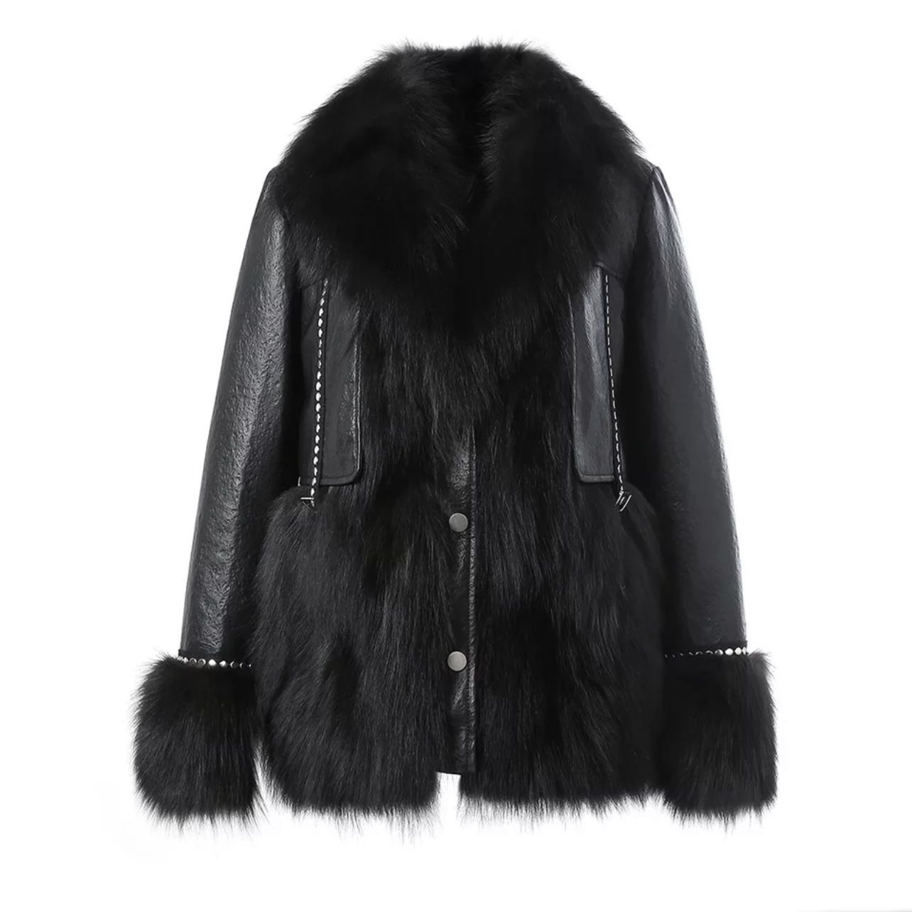 Genuine fox Fur Coat genuine leather jacket vest warm long sleeve trench bomber Jacket Fur Sheepskin Jacket Studs 