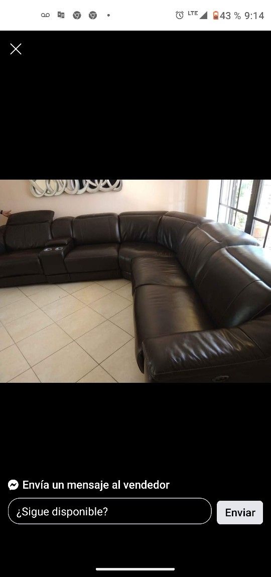 SOFA GENUINE 100%REAL LEATHER RECLINER ELECTRIC BLACK... DELIVERY SERVICE AVAILABLE 🚚