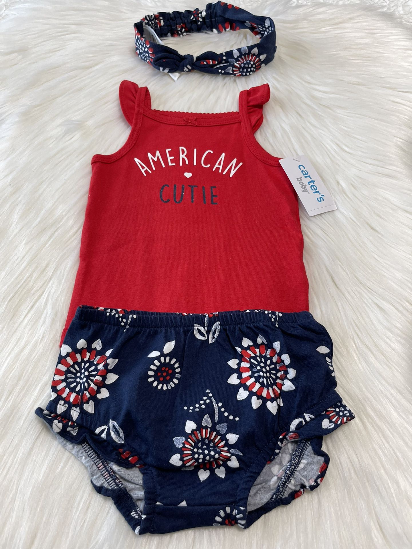 Carter’s 12 Month Baby girl AMERICAN CUTIE 3 piece Outfit 4th of July Patriotic