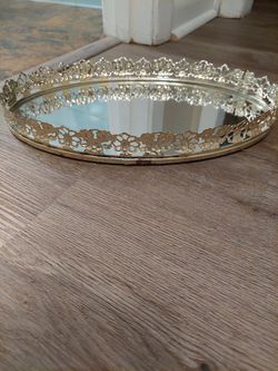 Vintage Gold Mirrored Trinket Tray 13in Long 8.5in Wide Thumbnail