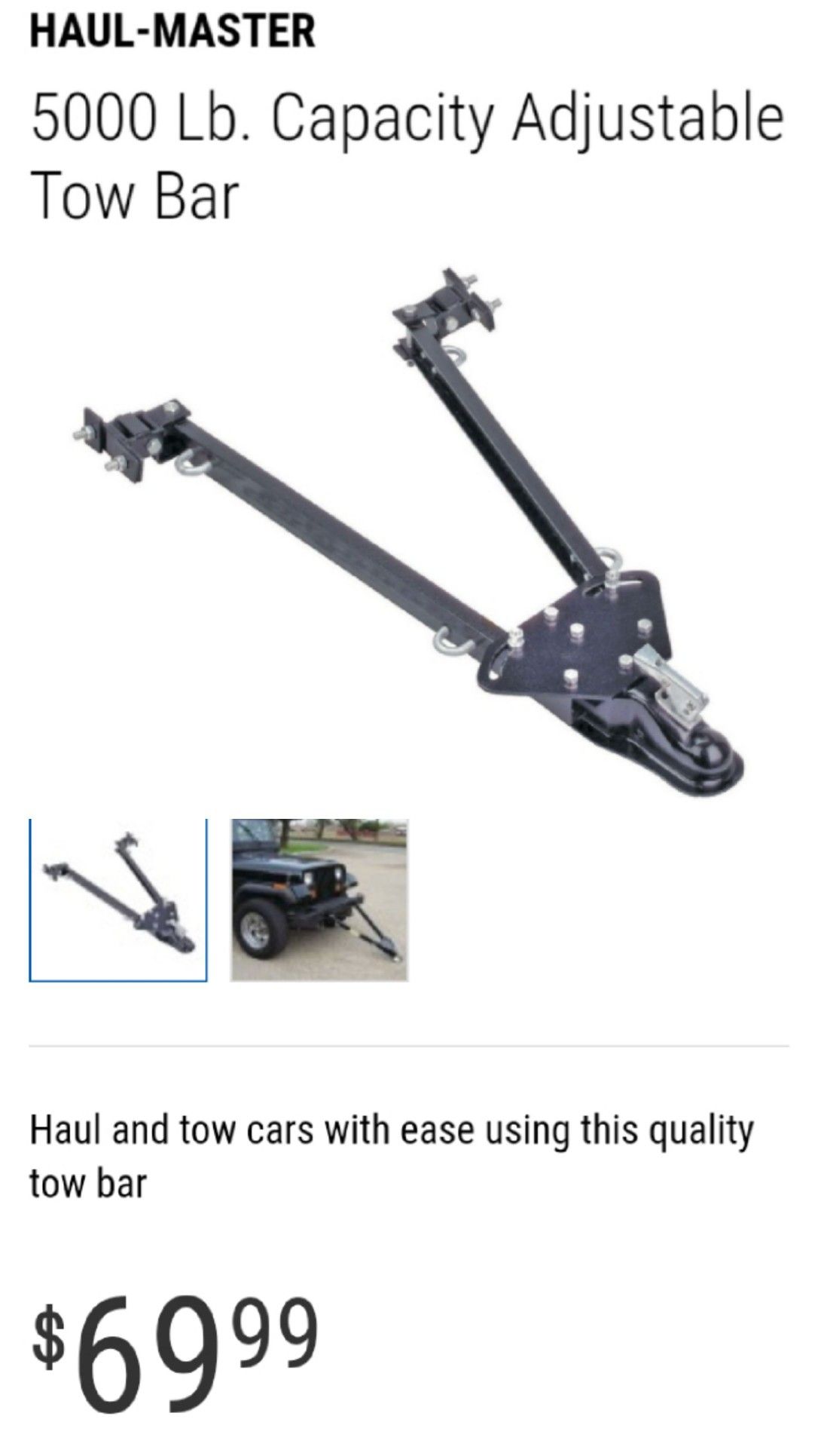 Haul Master Adjustable Tow Bar 5,000 lb capacity for Sale in WA