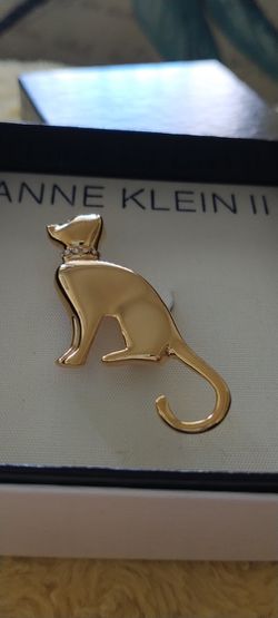 Beautiful Gold Tone Cat Brooch By Anne Klein ll Thumbnail