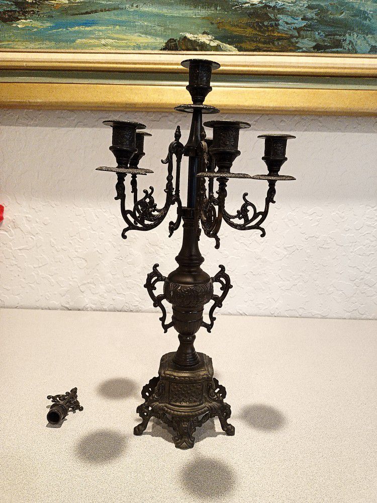 Vintage Metal Candelabra With Candle Stopper Gothic Style Six Candles Centerpiece, Victorian Wedding, Medieval Home

