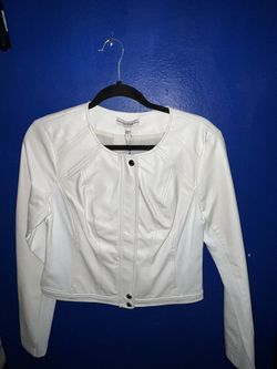 Women’s Guess (off white) Leather Jacket Zip Up Button Up Size Medium BNWT  Thumbnail