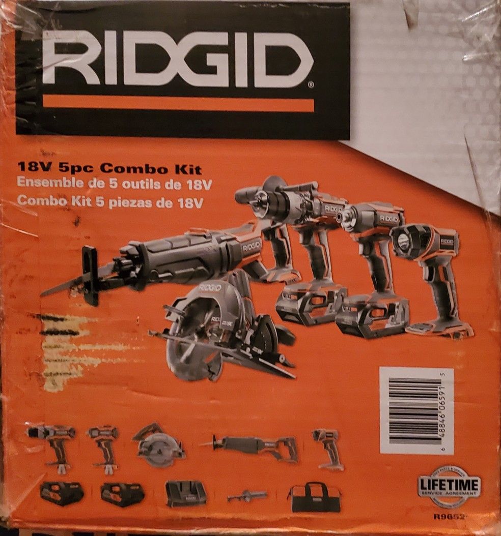 Ridgid 5pc Combo Kit Lithium Cordless Brand New