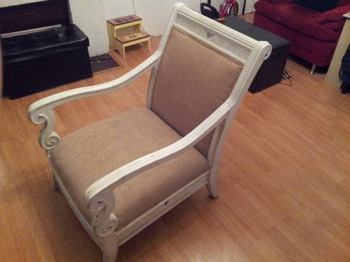 Antique Carved Oak Roll Back Arm Chair Engraved Inlaid Wood