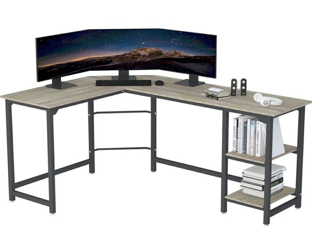 Home/Office Workstation/ Modern L- Shaped Corner Desk/ Sturdy Gaming Desk/ Writing Desk Studio Craft Desk Workstation(Beige)