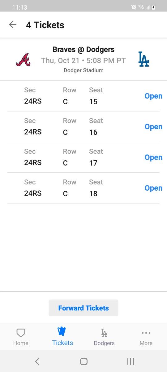 Game 5 NLCS at DODGERS STADIUM 2 Tickets Available $225 EACH