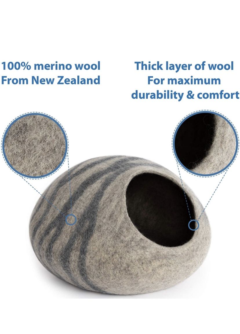 Premium Felt Cat Bed Cave (Medium) - Handmade 100% Merino Wool Bed for Cats and Kittens