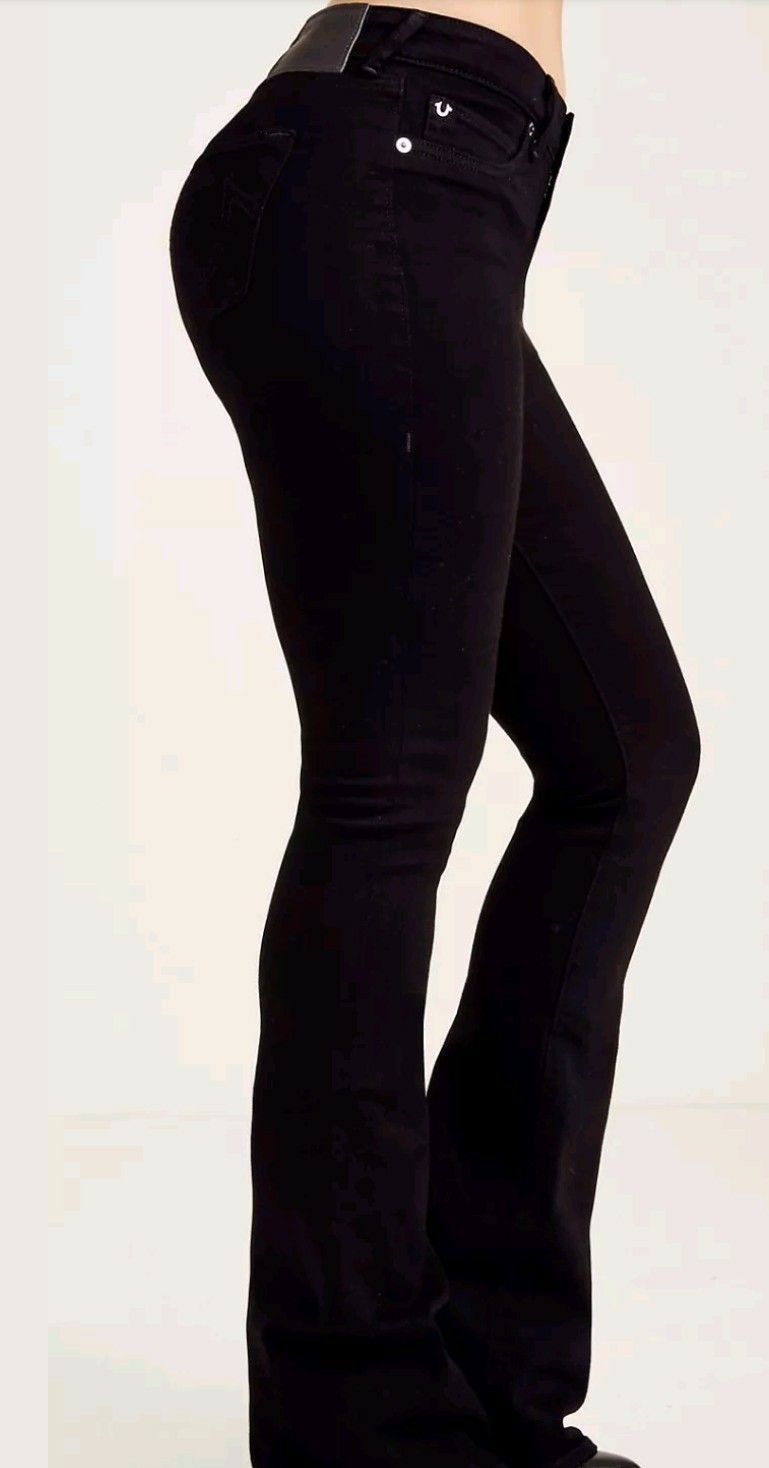 NWT TRUE RELIGION WOMEN'S JENNIE CURVY BOOTCUT JEANS IN JET BLACK Sz. 24