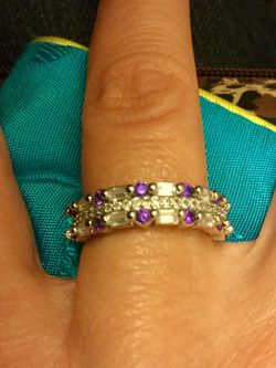 Amethyst gemstone ring 💜 Beautiful 925 stamped Silver and white gold filled Muti Sapphire Ring / Size #5 NEW Jewelry Thumbnail