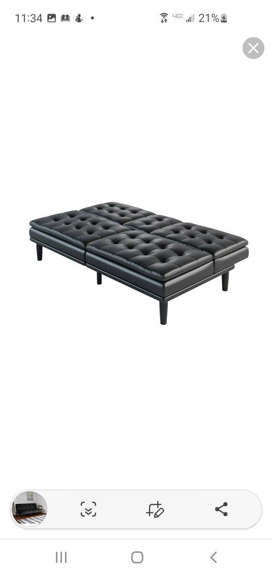 Black Faux Leather Futon with Cupholders