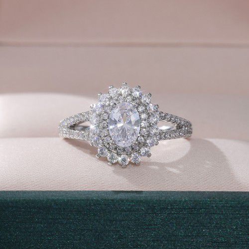 "Double Layer CZ Lovely Silver Dainty Luxury Flower Ring for Gift, K896
 
   