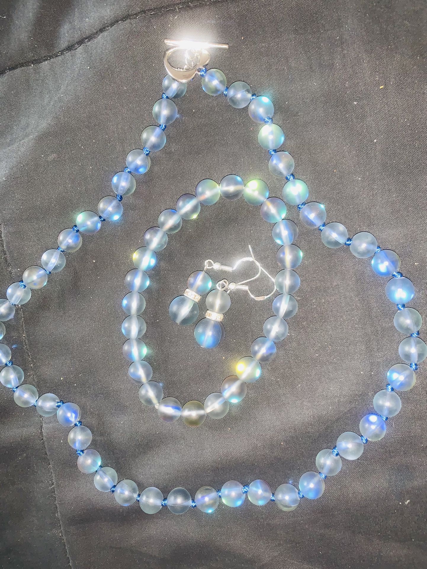Blue Fluorescent Stone Beads Jewelry Set