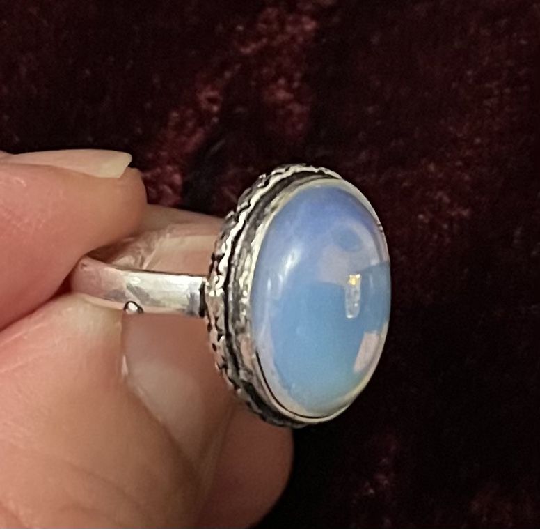Opalite Gemstone Sterling Silver Plated Ring Size 7