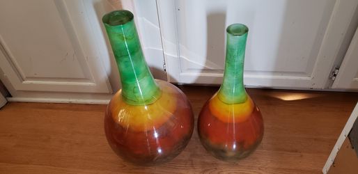 Large hand blown Italian glass vases. Bigger vase is 22" x 12" Thumbnail