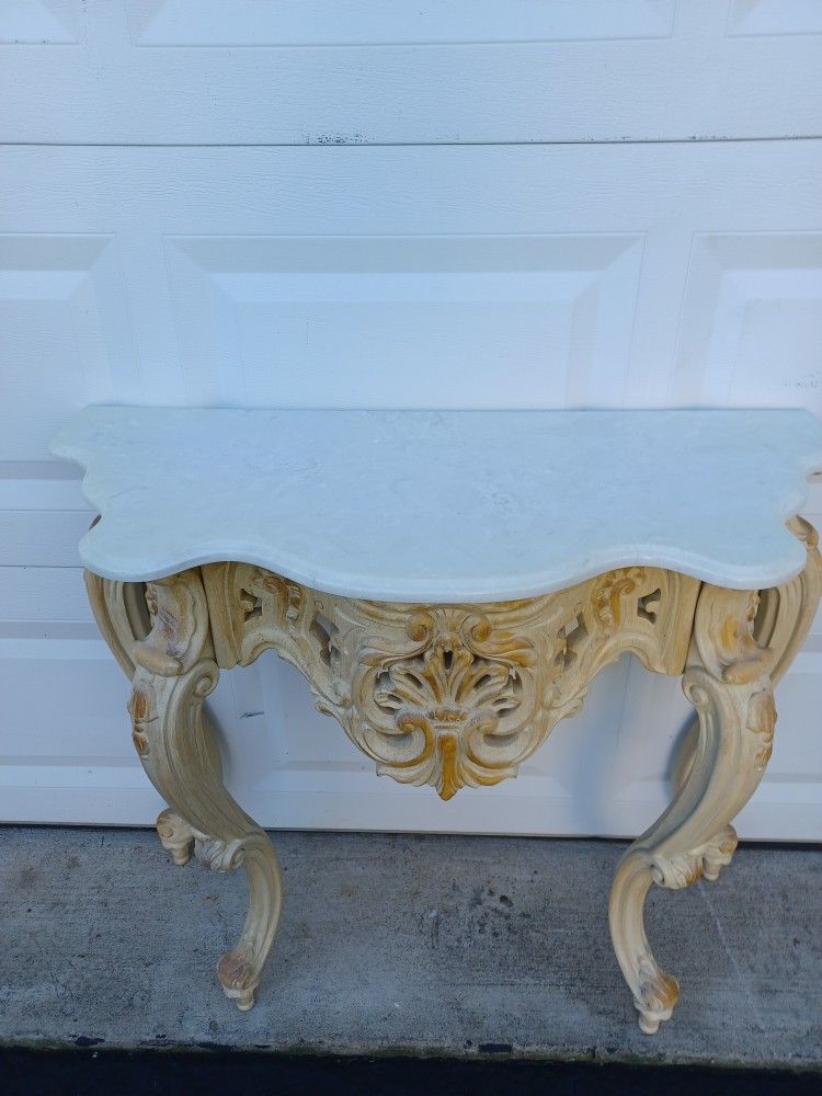 Antique Marble Top Console Table And Hollywood Regency Mirror