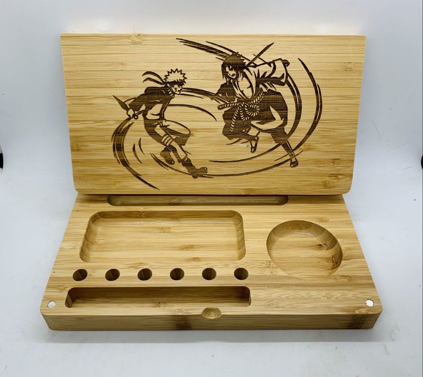 Naruto And Saskue Laser Engraved Bamboo High Quality Rolling Tray