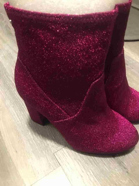Pink Shimmer Block Heel Boots