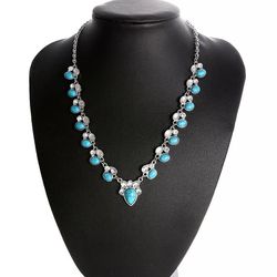 Silver color and turquoise necklace Thumbnail
