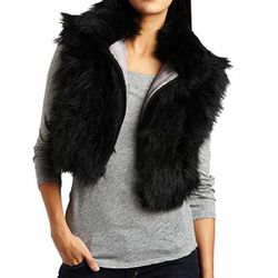Diesel Black Faux Fur Cropped Vest Top Zip Front Sleeveless Topper, Size S  Thumbnail