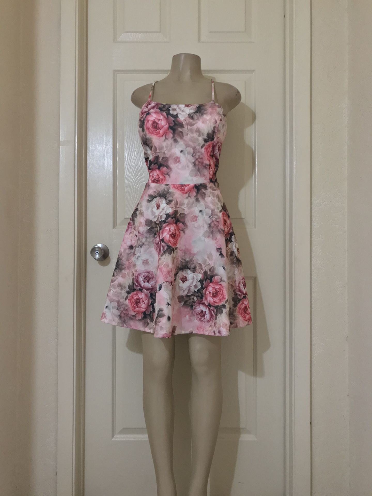 *(PLUS) Blush Mixed Floral/Lace Skater Dress •2XL,3XL