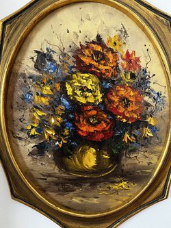 Gorgeous Vintage Florentia Floral Plaque Wall Painting Art Approx  measures 18” H x 14” W Thumbnail