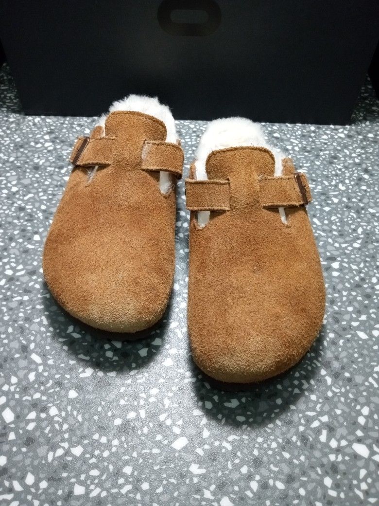 Birkenstock Boston Shearling Suede Leather Mink Size 38 L7-M5