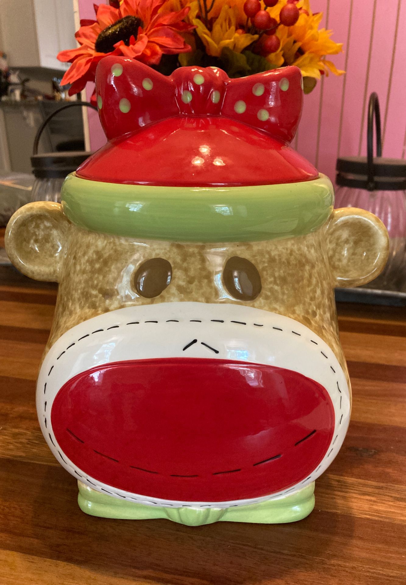 Sock monkey cookie jar
