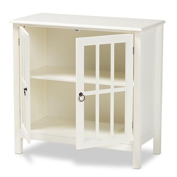 Kendall Classic and Traditional White Finished Wood and Glass Kitchen Storage Cabinet