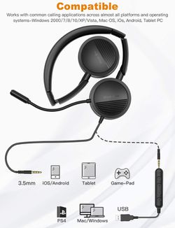 New Bee USB Headset Microphone in-Line Call Controls Computer Office Call Thumbnail