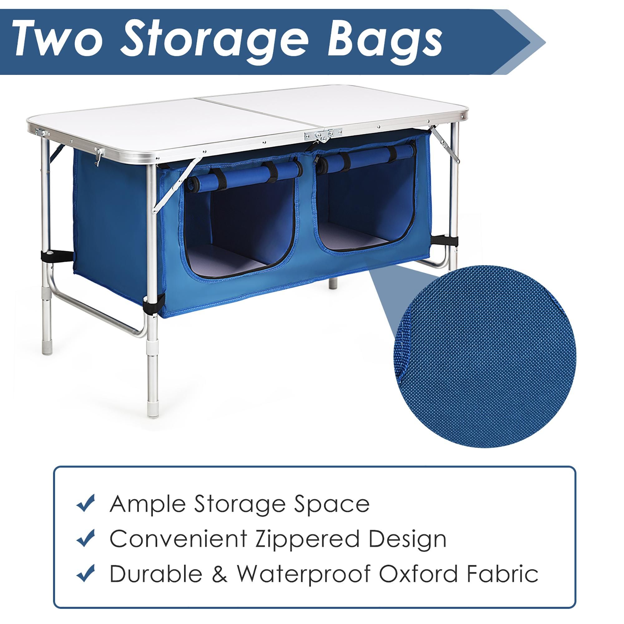 Costway Adjustable Camping Table Aluminum w/ Storage Organizer Dark Blue