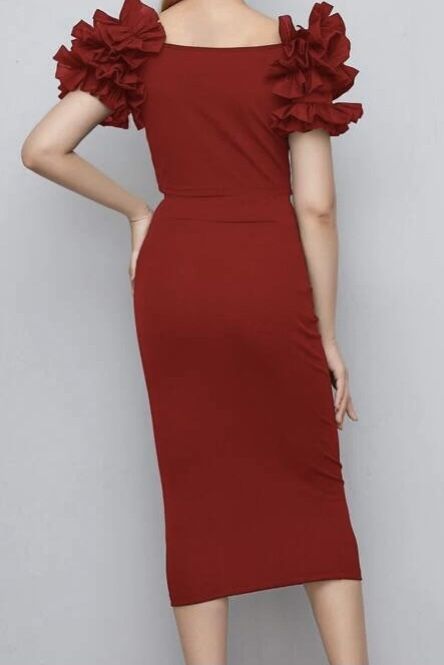 Red Ruffle Sleeve Tee And Pencil Skirt