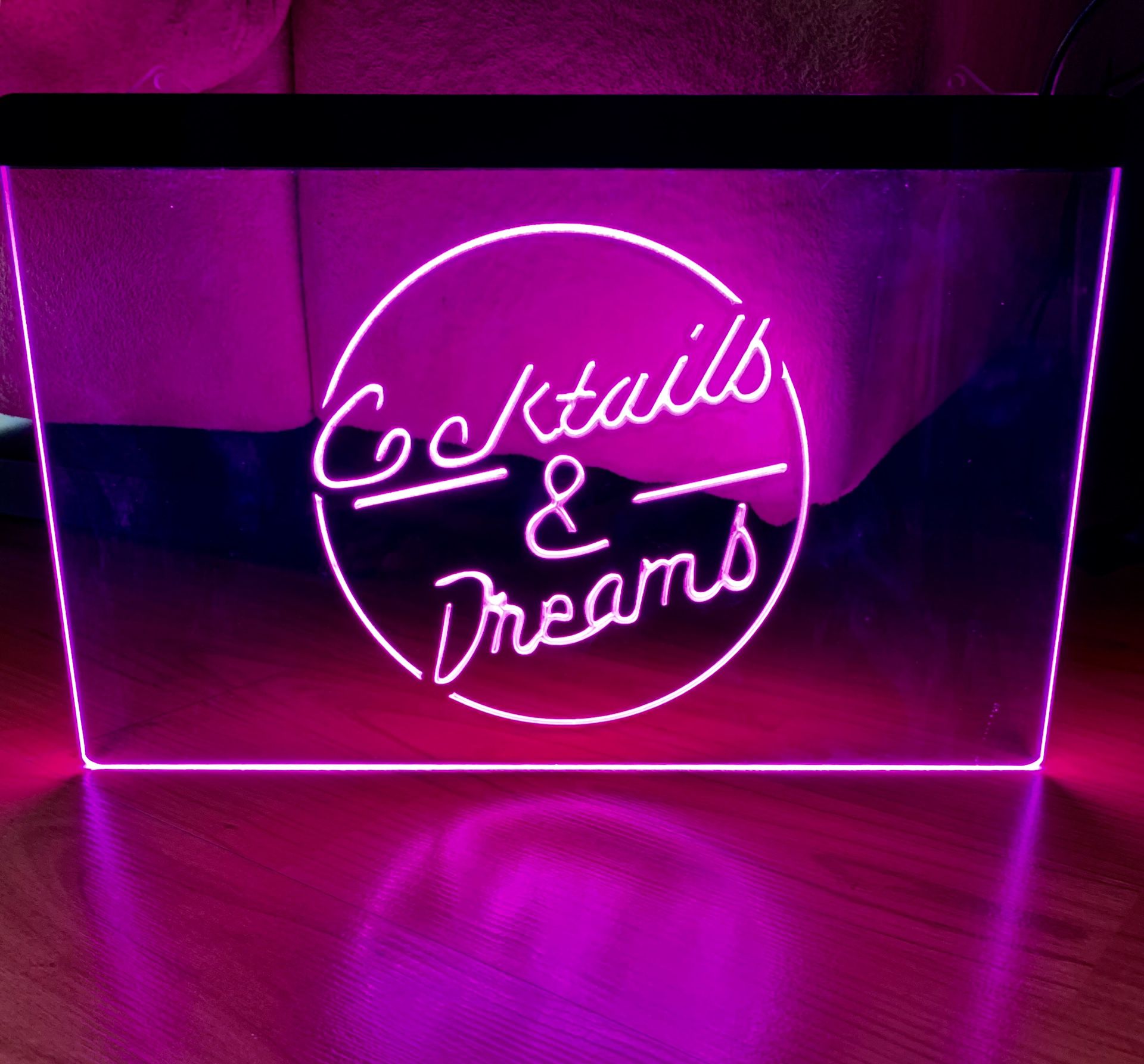 COCKTAILS AND DREAMS LED NEON PINK LIGHT SIGN 8x12