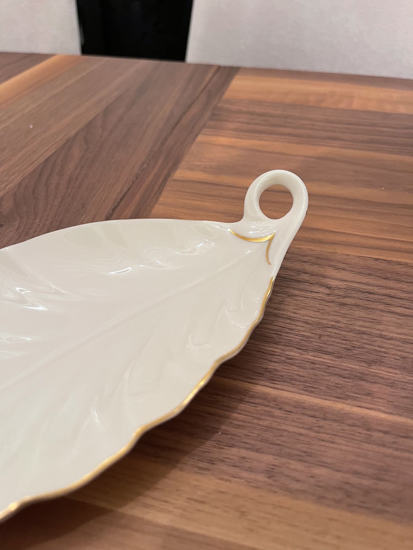 Lenox Ivory Gold Rimmed Leaf Shaped Candy or Trinket Dish
