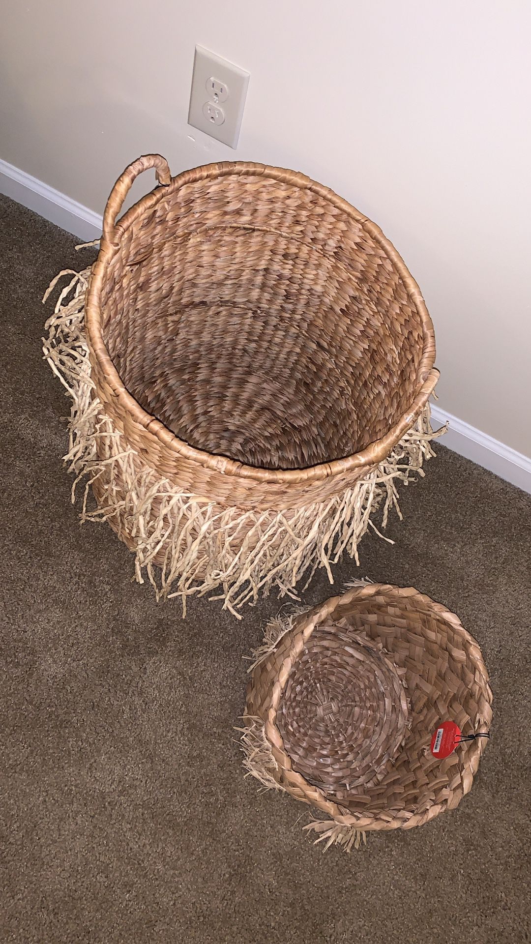 Two Natural Woven Storage Baskets