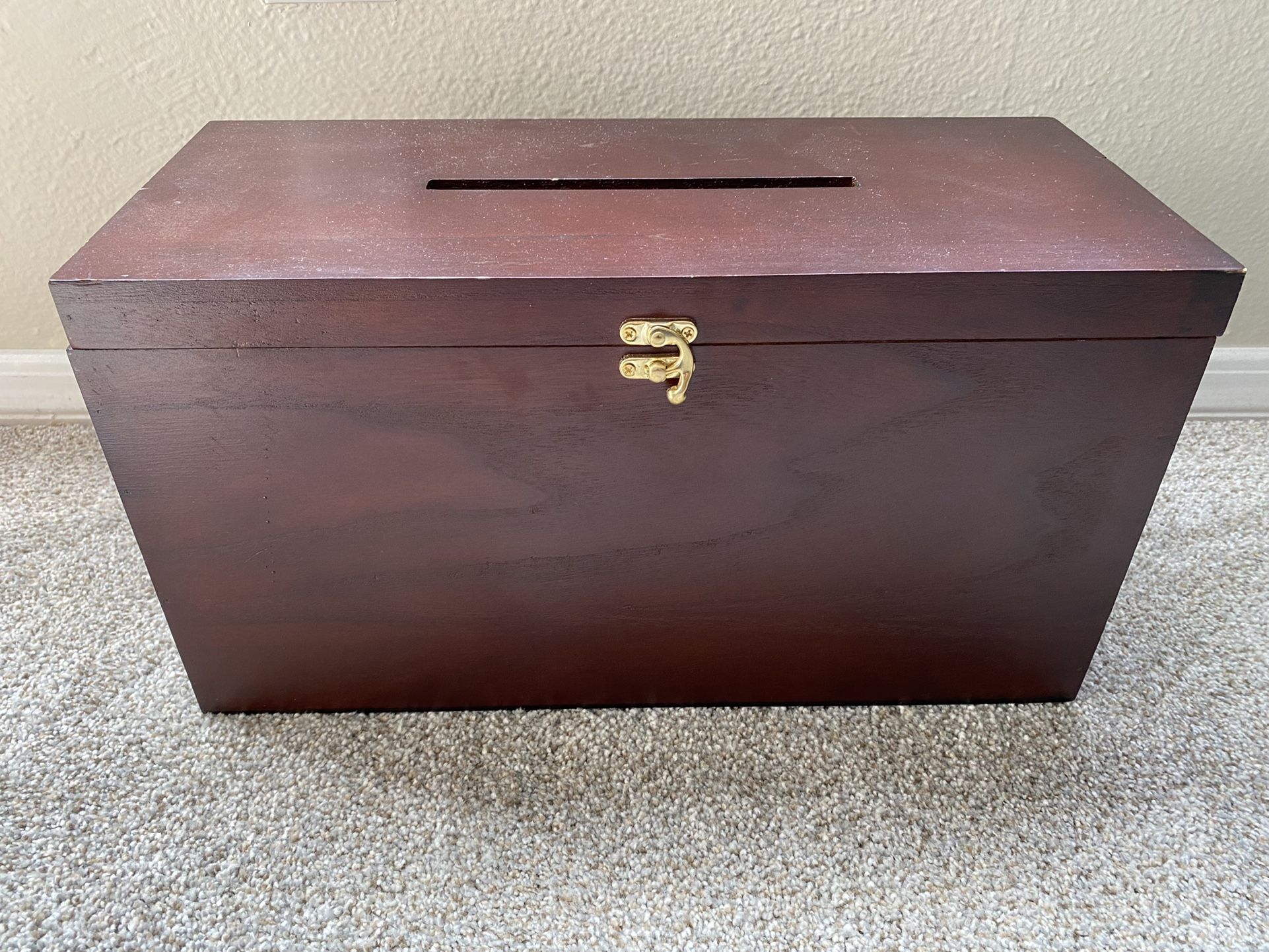 Hickory Wood Wedding Card Box With Gold Pens