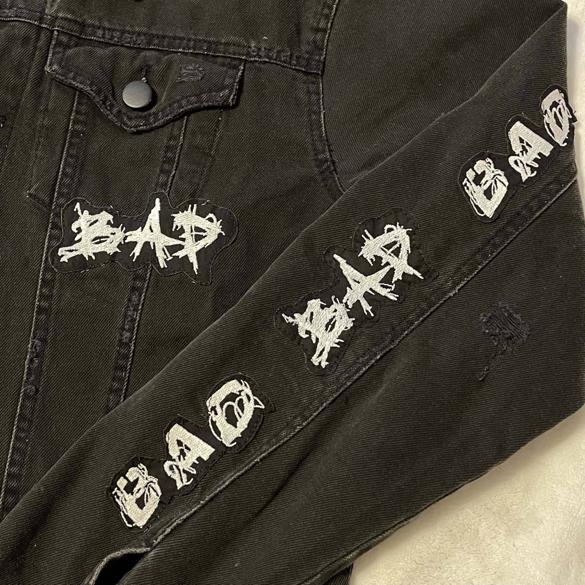 XXXTENTACION “Bad” Embroidered Distressed Denim Jacket