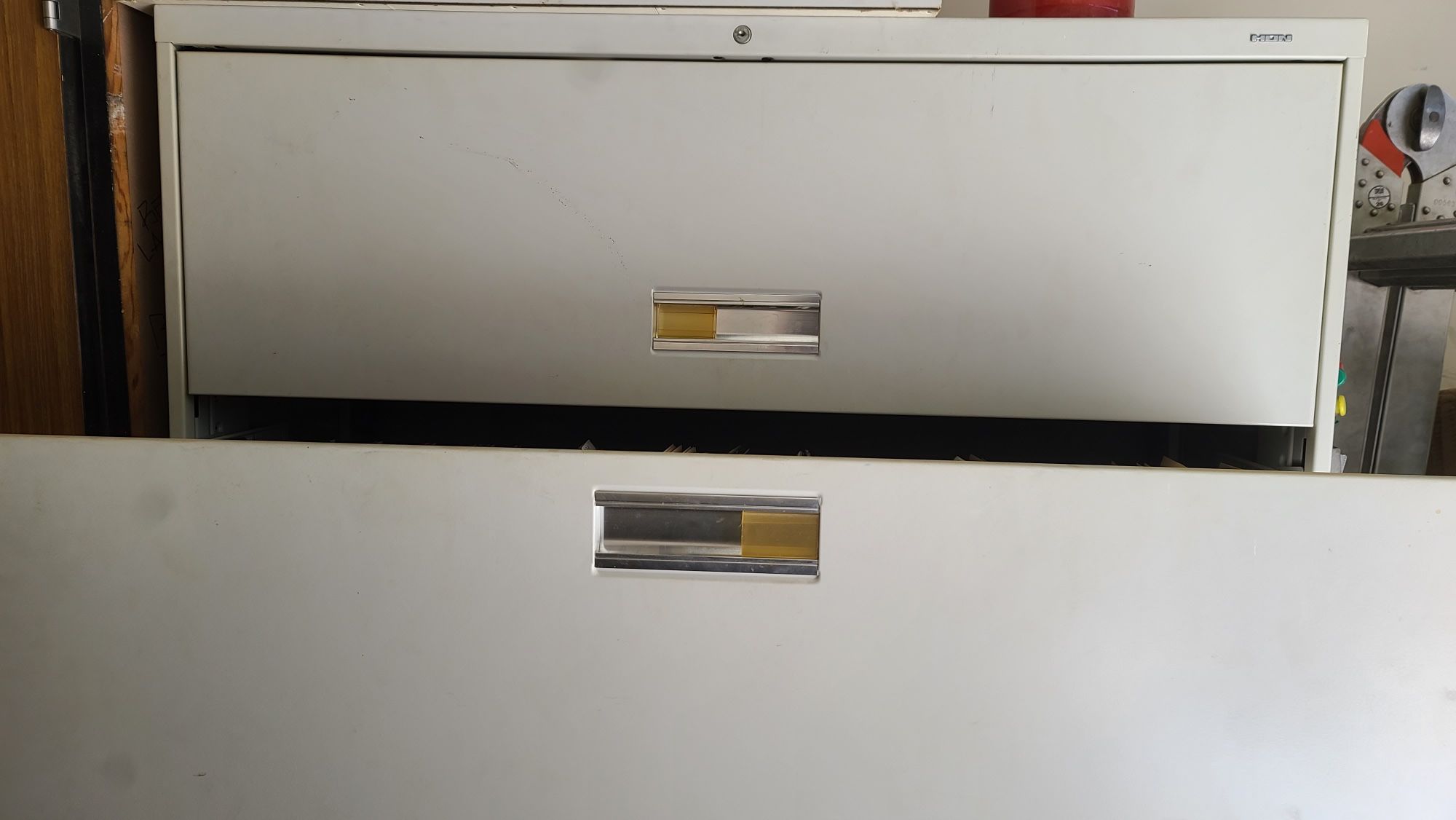 Tin file cabinet, very useful. 85% new. $299.