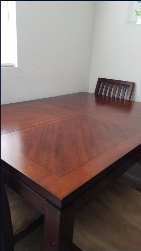 Solid Wood Counter Height Expandable Dining Table With 8 Chairs And Lead Extension