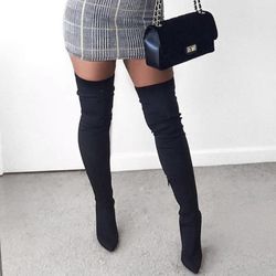 Thigh High/Over-the-Knee Pointed Toe Suede Boots Thumbnail