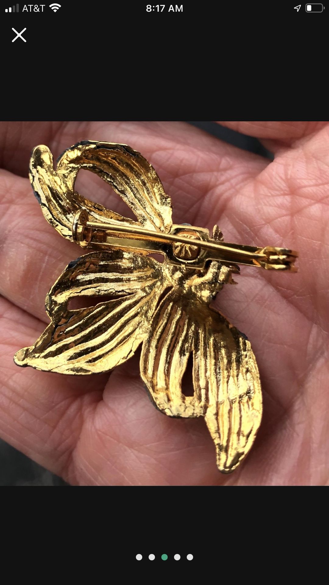 Vintage Gold Tone Faux Pearl Pin Brooch