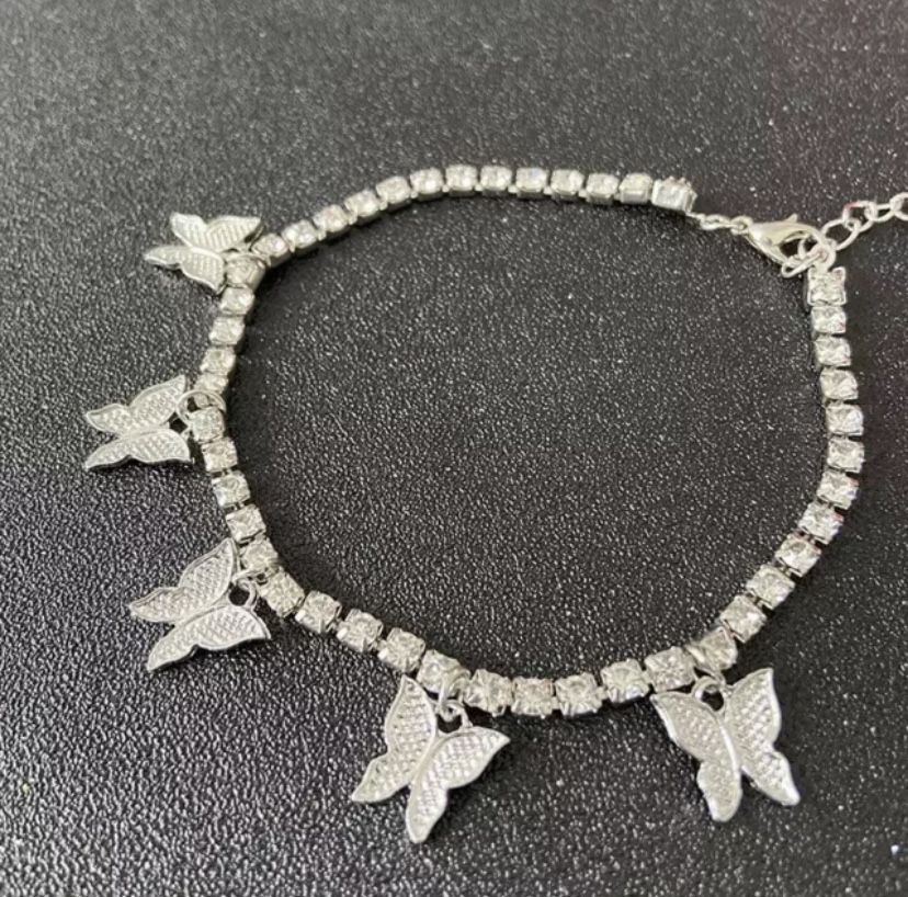 New Butterfly Anklet Tennis Chain Silver