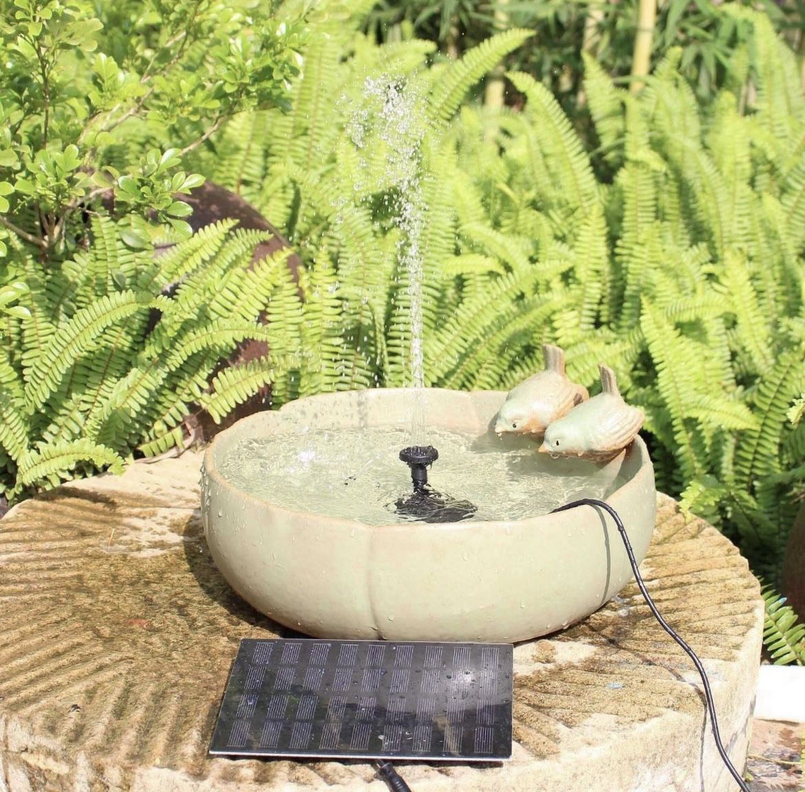 Solar Fountain, Solar Bird Bath Fountains with 4 Sprinkler Heads for Birdbath Garden Pond Pool Lawn Tank, 1.8W Solar birdbath Fountain