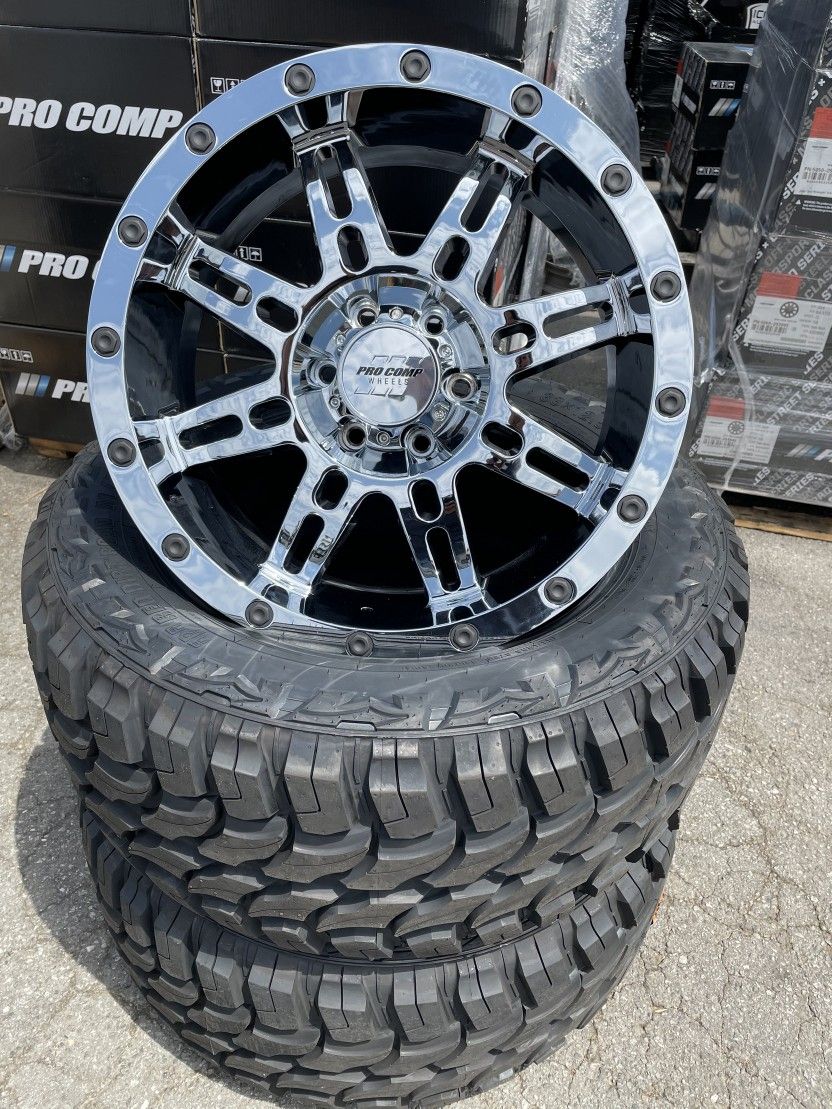 Procomp 20x9 chrome 6x139 + 33x12.50R20 MT $1499 Package deal